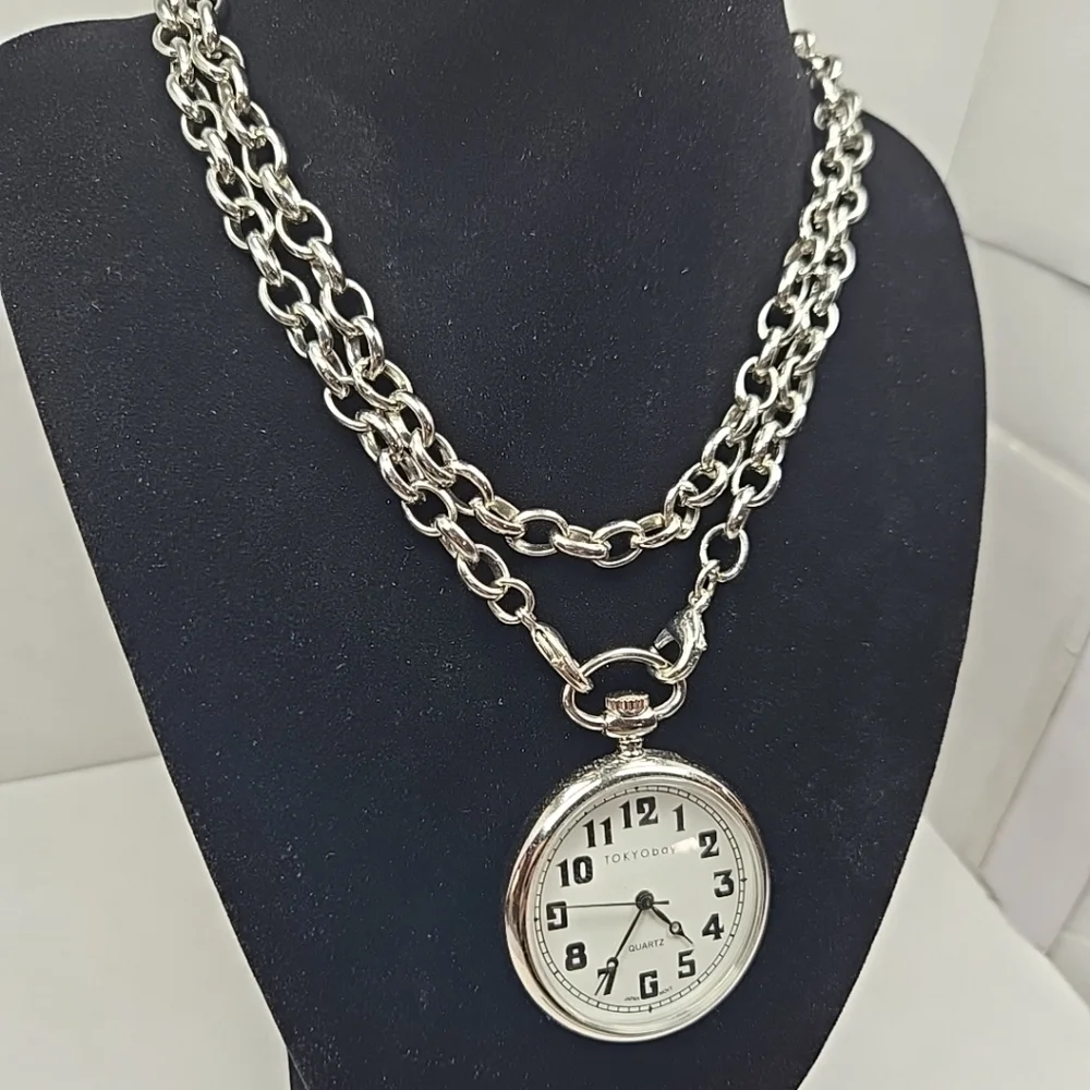 TOKYObay Pocket Watch Silver Tone New Battery Jeans Pants Suit Chain Necklace